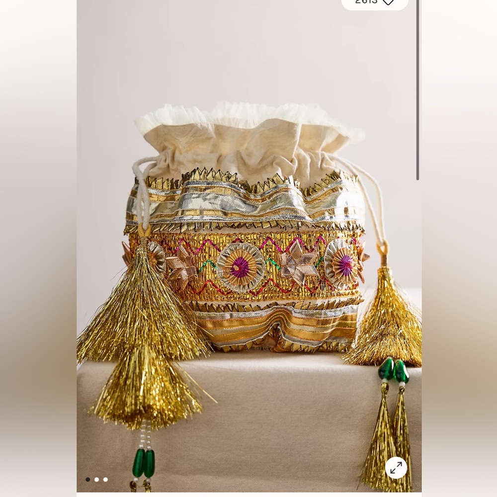 54. FREE PEOPLE Seasons Sparkle Mini Gift Sack in Gold NWT $58